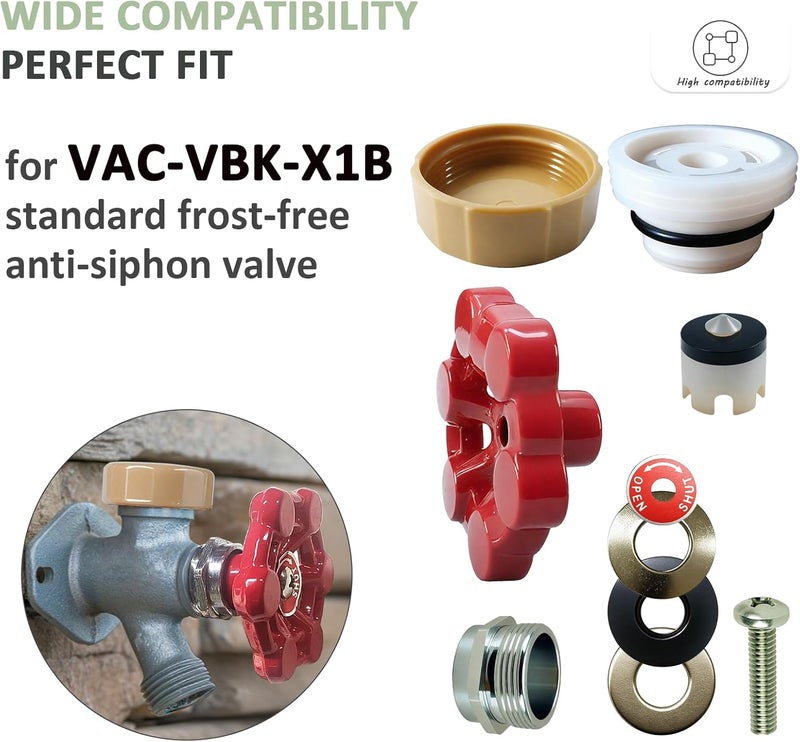 Young Dance Universal Outdoor Faucet Repair Kit (VACVBKX1B Vacuum Breaker,Metal Handle),Wall Hydrant Complete Replacement Kit,Anti-Siphon Frostproof Faucet Valve Hose Faucet Fitting Repair Kit（2Pack） - Image 5